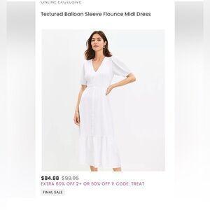 White Midi Dress with Puff Sleeves (New with tag)